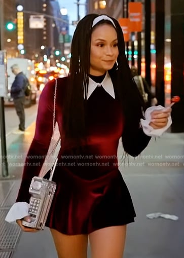 Sai's burgundy velvet mini dress on The Real Housewives of New York City