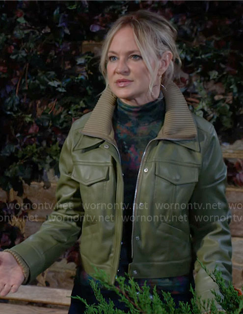 Sharon's green leather jacket on The Young and the Restless