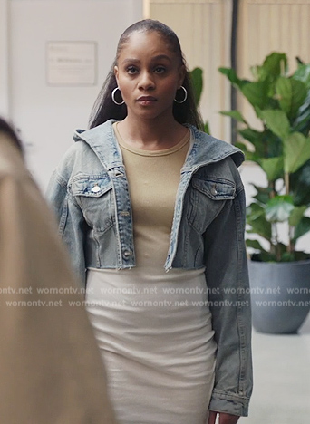 Simone's denim hooded jacket on All American Homecoming