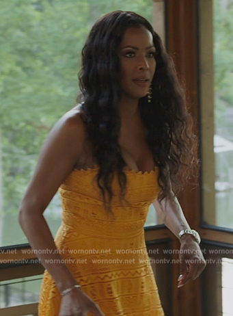 Stacey's orange lace dress on The Real Housewives of Potomac