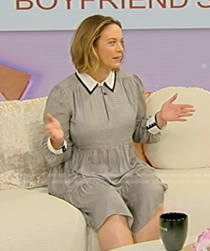 Tessa Bailey's gingham check contrast mini dress on Tamron Hall Show