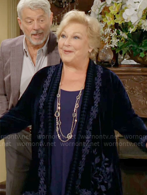 Traci's embroidered velvet jacket on The Young and the Restless