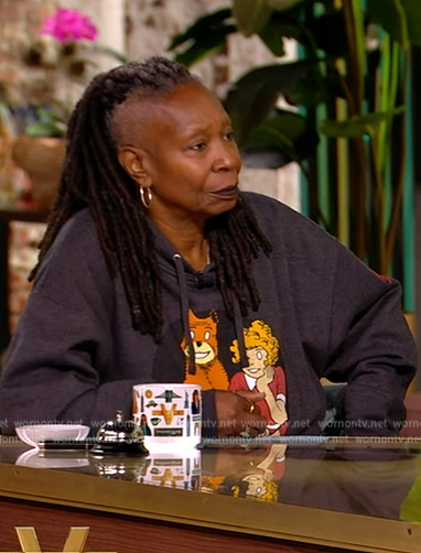 Whoopi's gray Annie graphic hoodie on The View