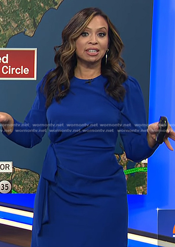 Adelle's blue tie waist gathered dress on Today