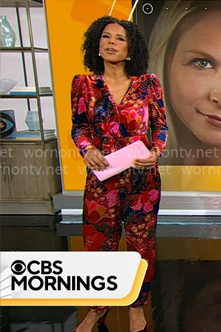 Adriana Diaz's floral velvet jumpsuit on CBS Mornings