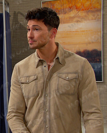 Alex's beige suede button down shirt on Days of our Lives