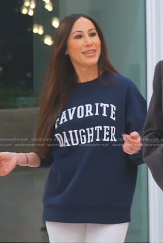 Angie's navy Favorite Daughter sweatshirt on The Real Housewives of Salt Lake City