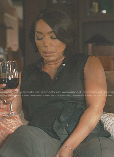 Athena's black sleeveless belted shirt on 9-1-1
