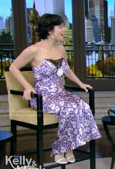 Auliʻi Cravalho's purple floral print dress on Live with Kelly and Mark