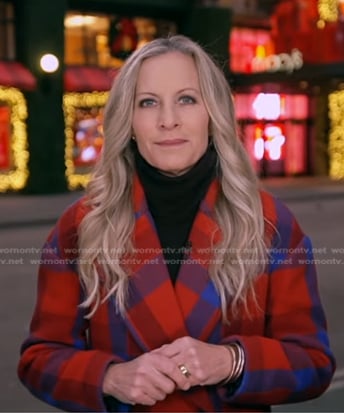 Becky Worley's red and blue plaid coat on Good Morning America
