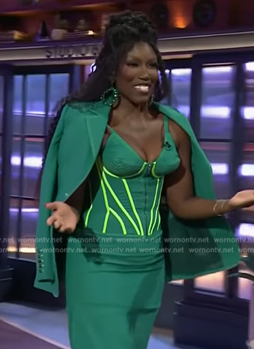 Bozoma Saint John's green corset top and suit on The Kelly Clarkson Show