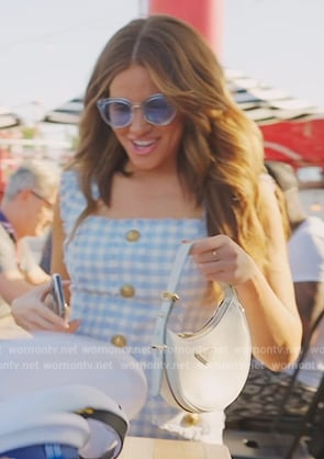 Brynn's blue tweed check mini dress on The Real Housewives of New York City