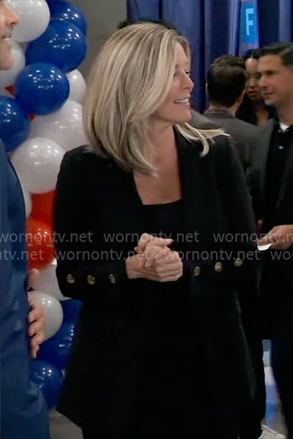 Carly's black blazer with button sleeves on General Hospital