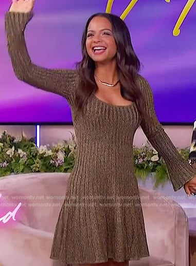 Christina Milian's olive ribbed mini dress on The Jennifer Hudson Show