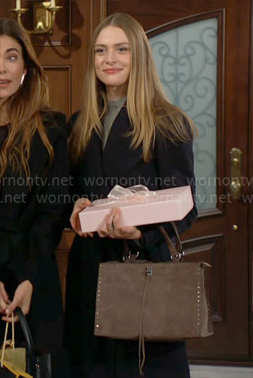 Claire's taupe suede bag on The Young and the Restless