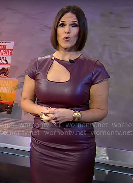 Dana Jacobson's purple leather dress with keyhole cutout on CBS Mornings