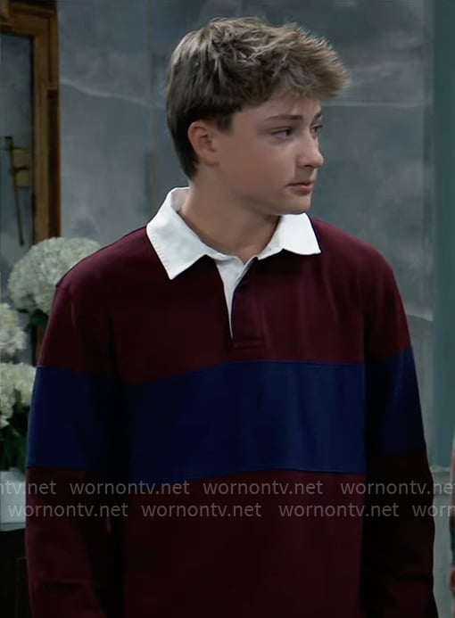 Danny's burgundy and navy stripe polo shirt on General Hospital