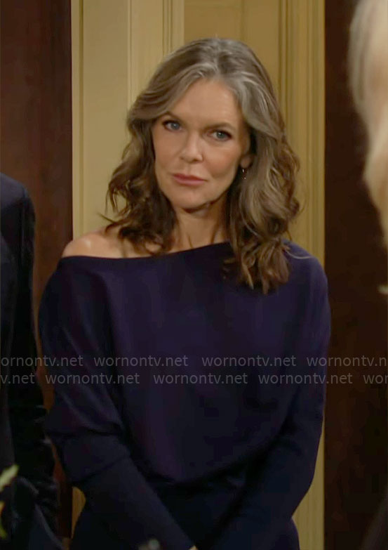 Diane's navy off-shoulder sweater on The Young and the Restless