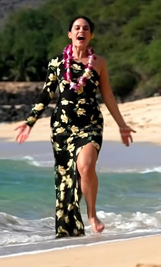 Donna's black floral asymmetric dress on Today