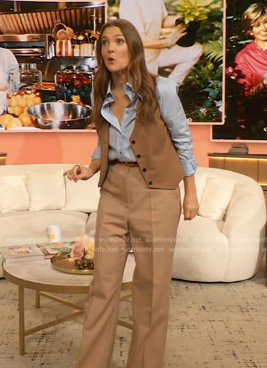 Drew's beige vest and pants on The Drew Barrymore Show