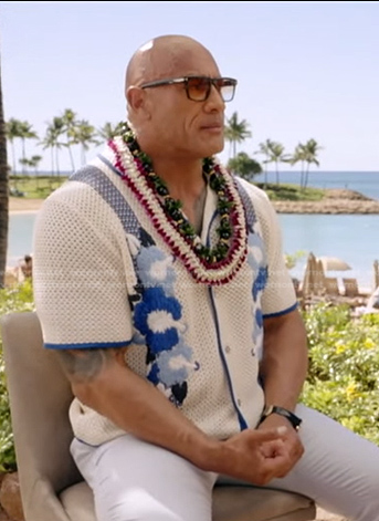 Dwayne Johnson's white floral knit shirt on Good Morning America