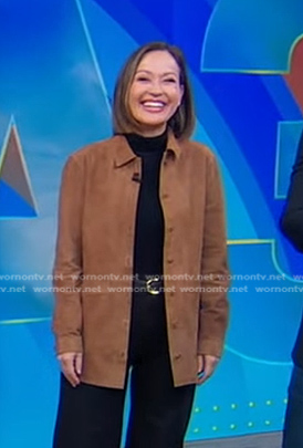 Eva's brown suede jacket on Good Morning America