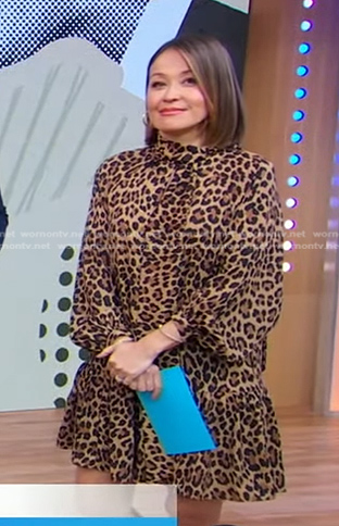 Eva's leopard tie neck mini dress on Good Morning America
