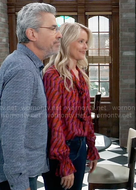 Felicia's red geometric print blouse on General Hospital