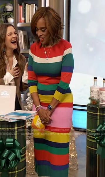 Gayle King's striped dress on The Drew Barrymore Show