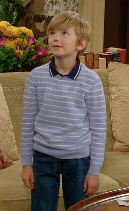 Harrison's blue striped sweater on The Young and the Restless
