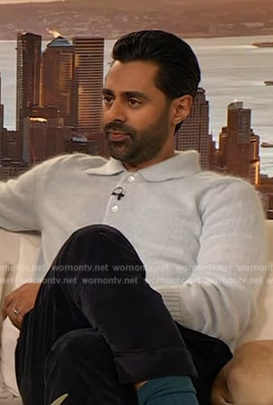Hasan Minhaj's light blue sweater on The Drew Barrymore Show