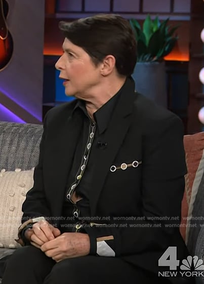 Isabella Rossellini's black embroidered shirt and blazer on The Kelly Clarkson Show
