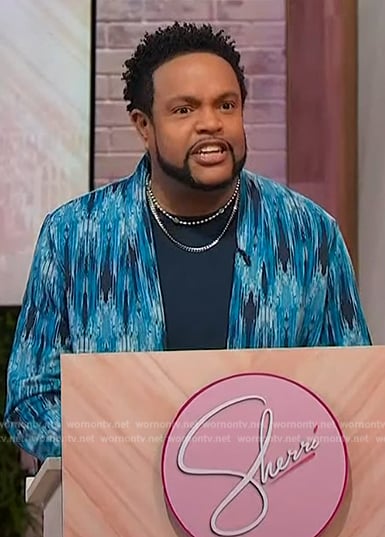 Jawn's blue printed shirt on Sherri