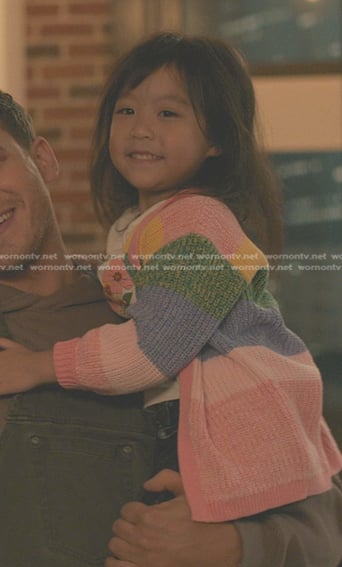 Jee-Yun's floral tee and rainbow cardigan on 9-1-1
