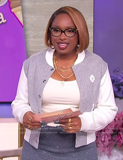 Jennifer's gray bomber jacket on The Jennifer Hudson Show