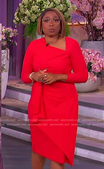 Jennifer's red ruffle front dress on The Jennifer Hudson Show