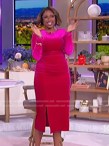 Jennifer's pink velvet ruched dress on The Jennifer Hudson Show