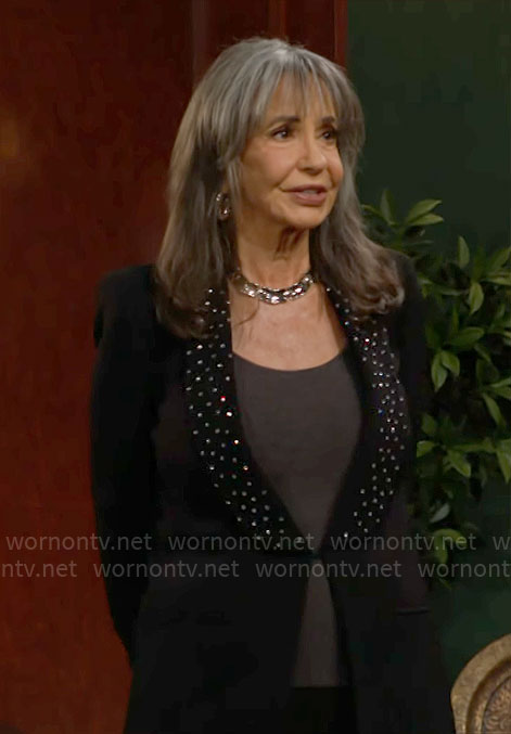Jill's black rhinestone studded blazer on The Young and the Restless