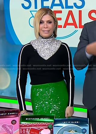 Jill's black contrast piping sweater and sequin skirt on Today