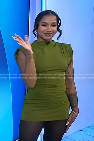 Jordan Chiles' green padded shoulder mini dress on Today