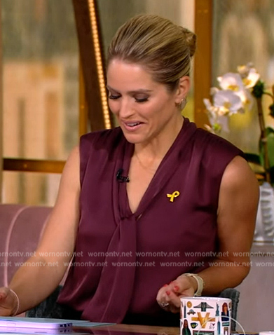 Sara's burgundy tie neck top on The View