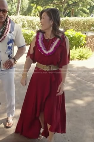 Juju's red cold shoulder ruffle dress on Good Morning America