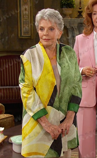 Julie's yellow and green printed jacket on Days of our Lives