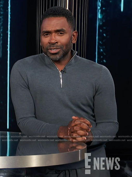 Justin's gray zip sweater on E! News