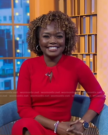 Karine Jean-Pierre's red twist neck detail dress on Good Morning America