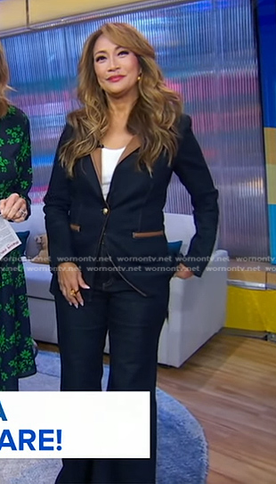 Carrie's denim and leather blazer and flare jeans on Good Morning America