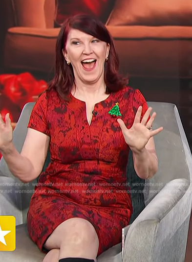 Kate Flannery's red floral print dress on Access Hollywood