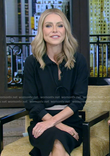 Kelly's black tie neck blouse on Live with Kelly and Mark