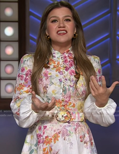 Kelly's white floral print dress on The Kelly Clarkson Show