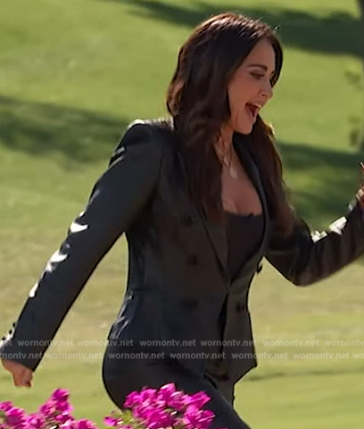 Kyle Richards' black leather jacket on Live with Kelly and Mark